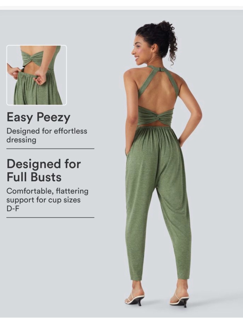 HALARA Olive Green Sleeveless Gathered-Waist Jumpsuit - Picture 2 of 12